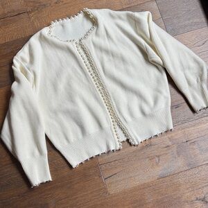 Commense Cream Pearl-Embellished Cardigan